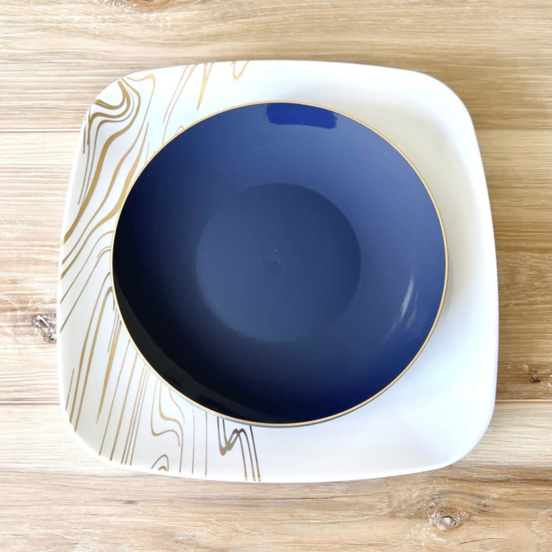 "Subtle Square Dinnerware Set | Wood & Gilded Ink" - Wedding Serving and Dining Accessories in white by Prêt-à-PartyNY