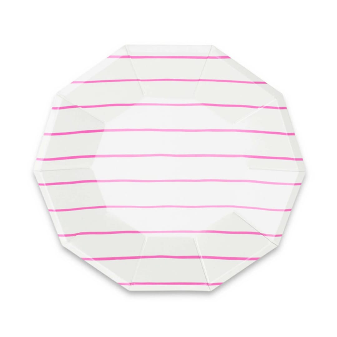 "Cerise Frenchie Stripes Large Plates" - Wedding Serving and Dining Accessories in pink by Jollity and Co