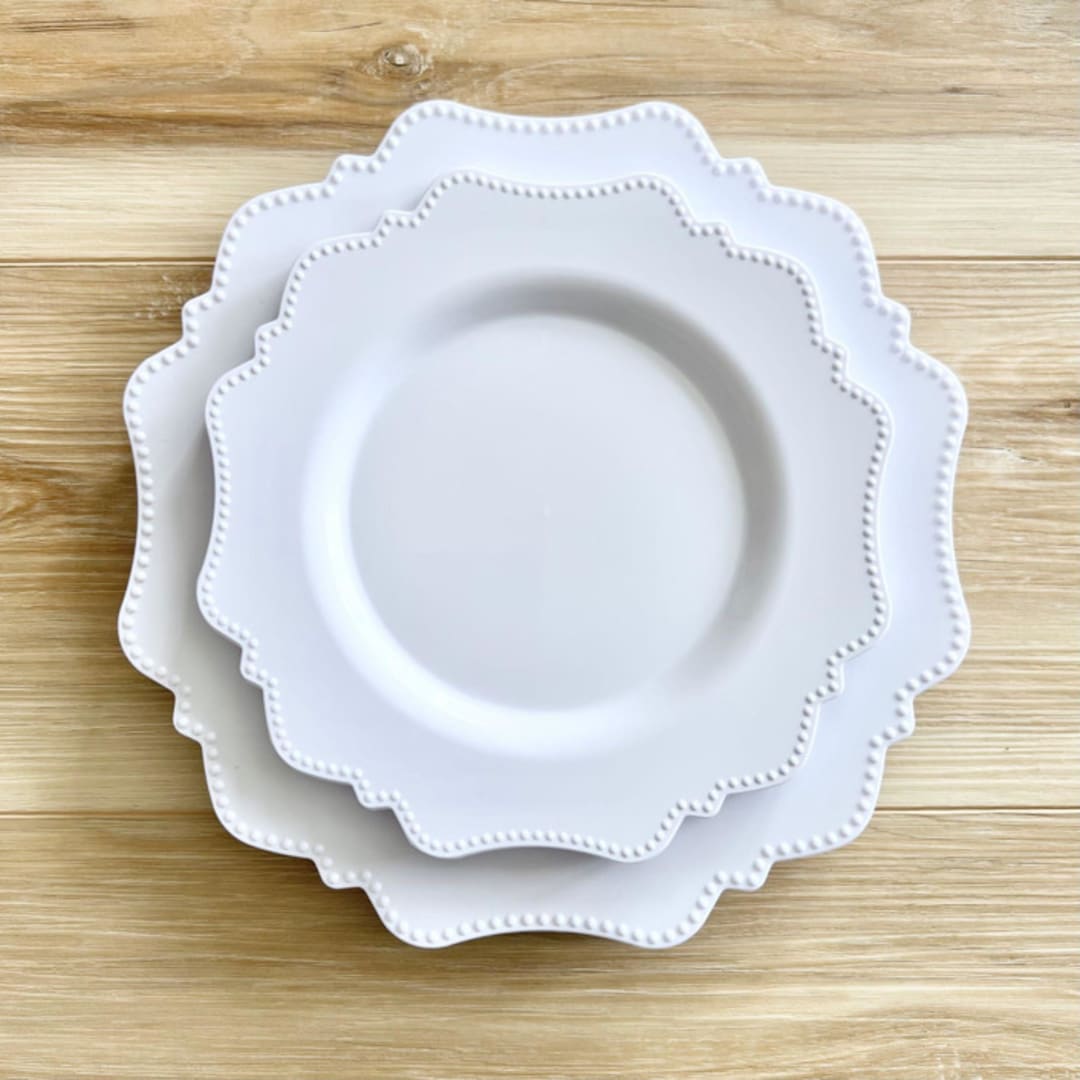 Beaded Luxe Dinnerware Set | Cool White