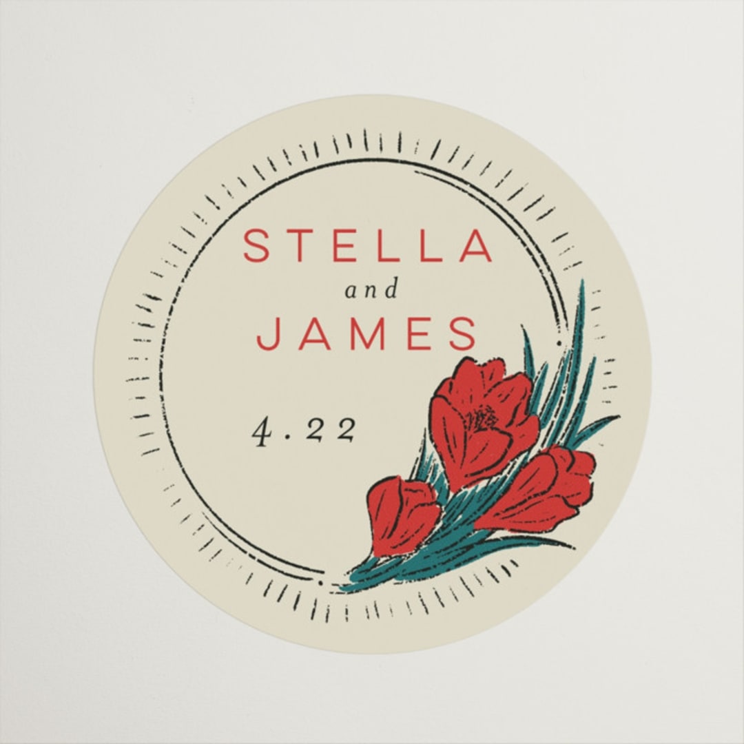 "Deco Spring Florals" - Wedding Favor Stickers in Birch by Shiny Penny Studio - Front