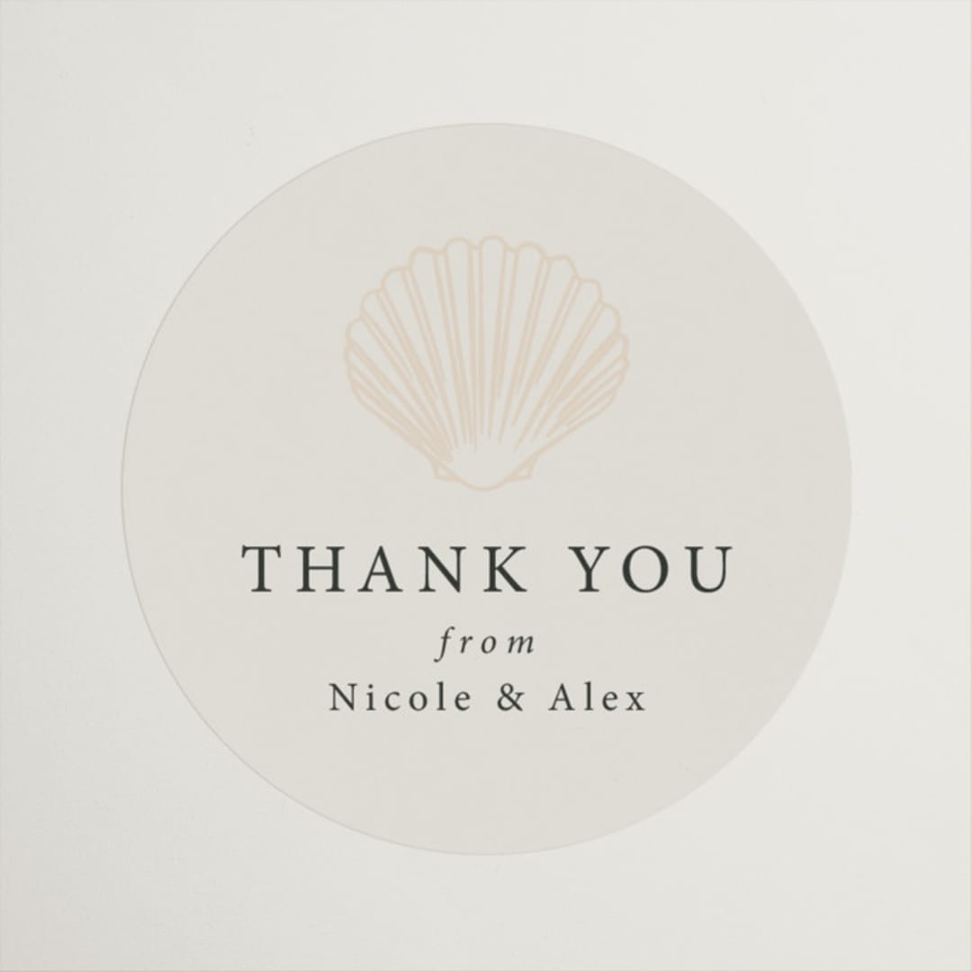"Simple Seashell" - Wedding Favor Stickers in Sand by Hannah Bowman - Front