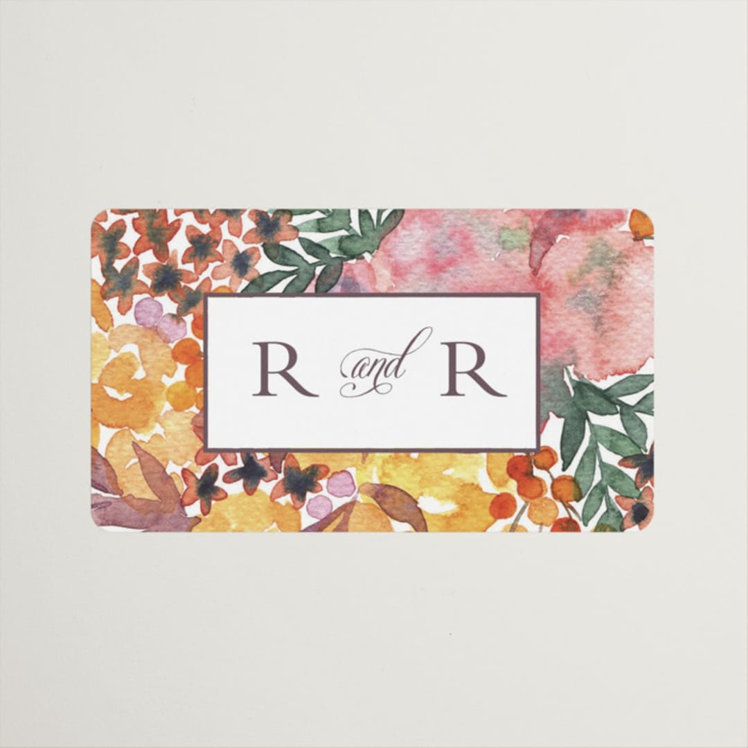 "Autumn flowers" - Wedding Favor Stickers in Amber by Alexandra Dzh - Front