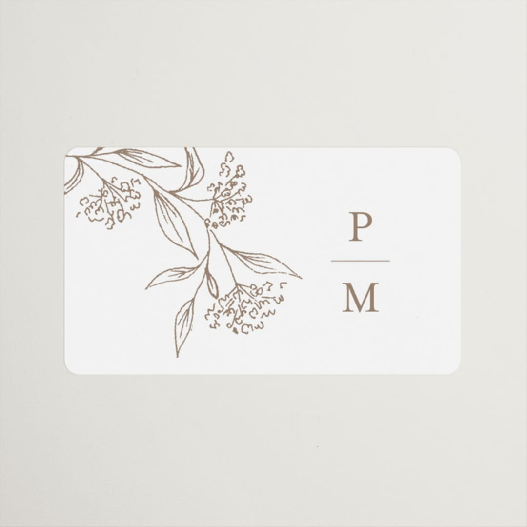 "Monogrammed" - Wedding Favor Stickers in Taupe by Chris Griffith - Front