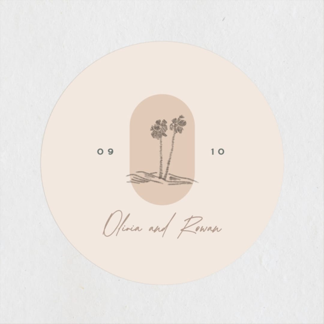 "Sunset Beach" - Wedding Favor Stickers in Sand by Owl and Toad - Front