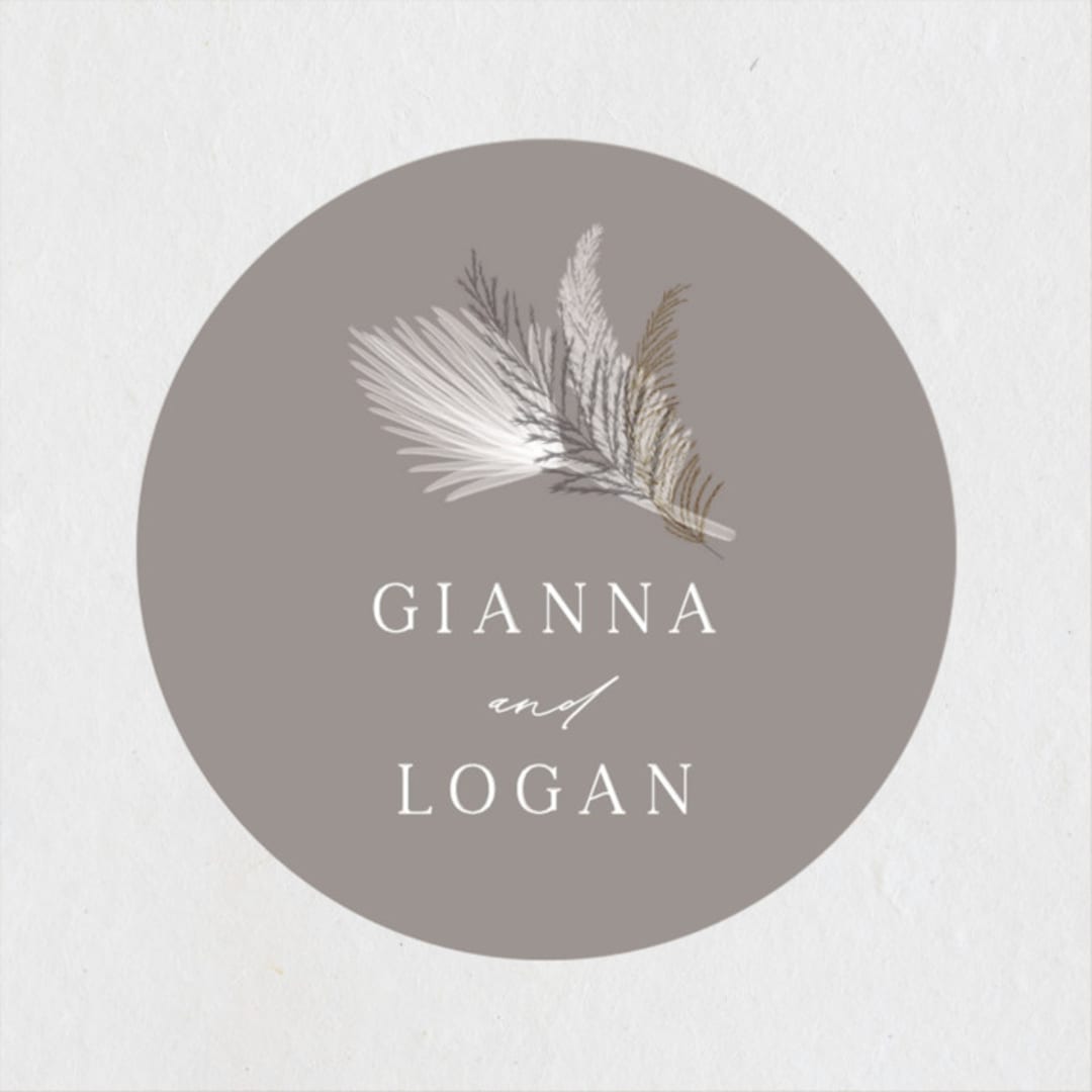 "Pampas & Palms" - Wedding Favor Stickers in Ash by Kaydi Bishop - Front