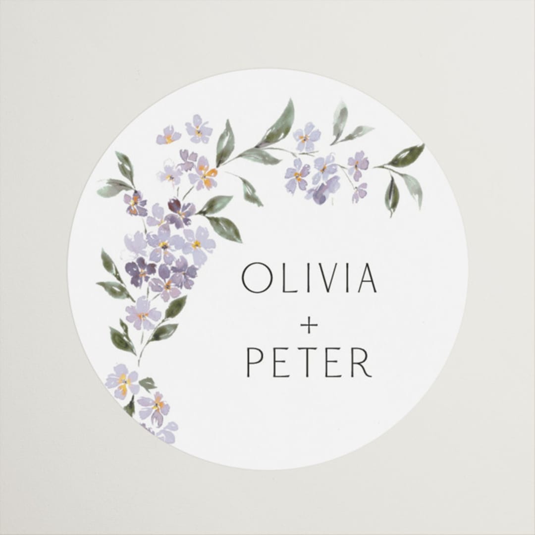 "Sweeping Vine" - Wedding Favor Stickers in Periwinkle by Itsy Belle Studio - Front