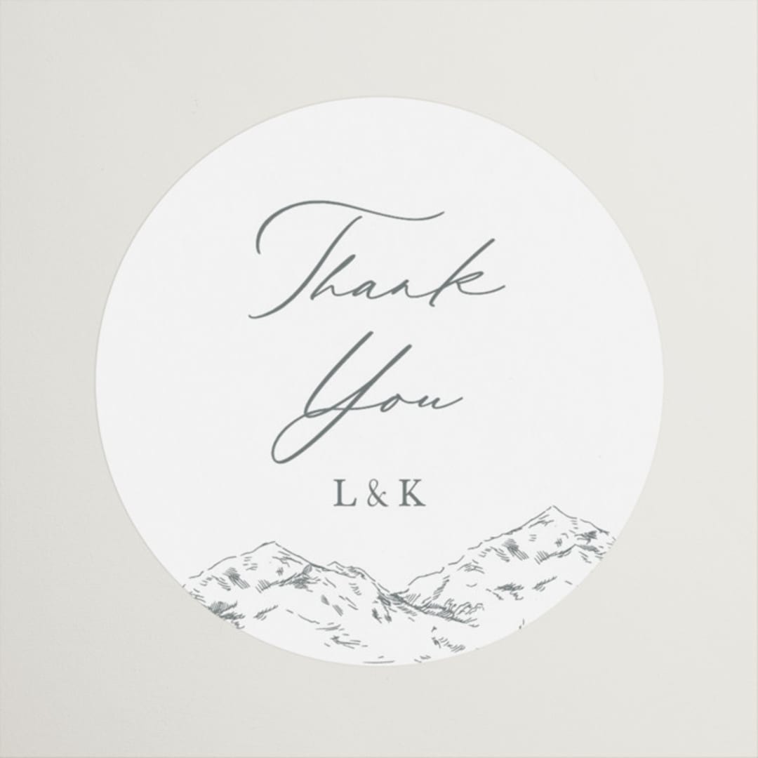 "Mountainview" - Wedding Favor Stickers in Pewter by Sarah Brown - Front