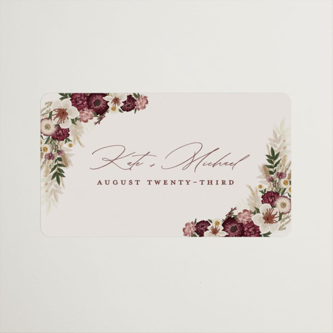 "Dried Floral Wreath" - Wedding Favor Stickers in Cabernet by Erin Deegan - Front