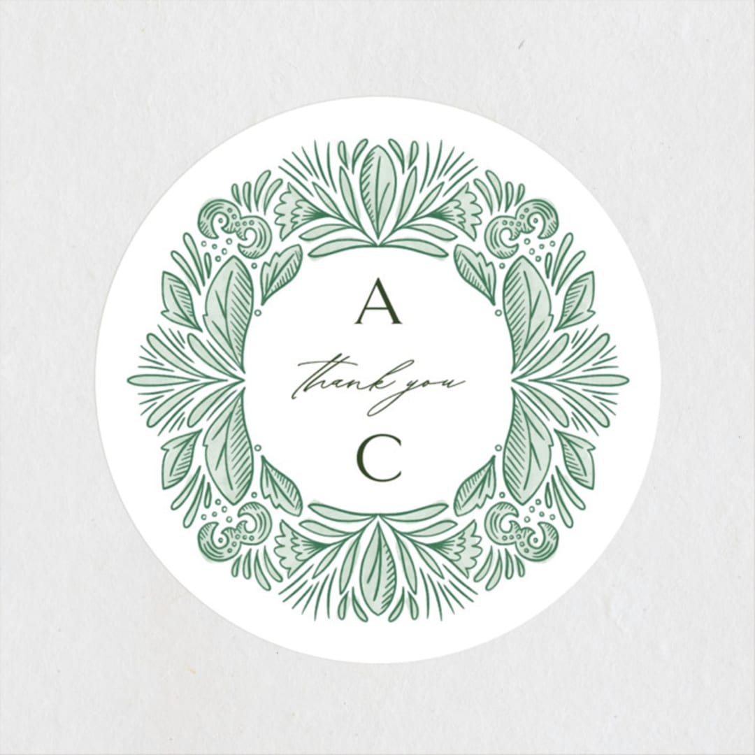 "Ornate" - Wedding Favor Stickers in Sage by Jen Owens - Front