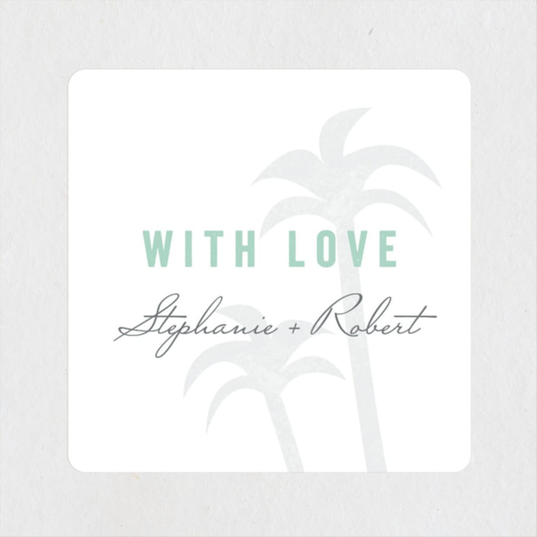 "Passport" - Wedding Favor Stickers in Seafoam by Sarah Curry - Front