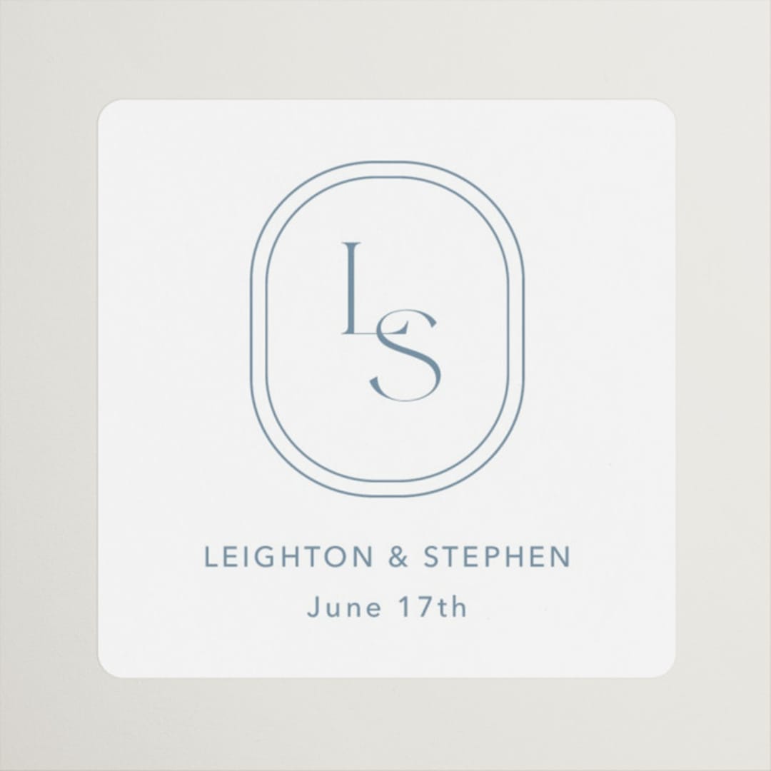 "Leighton" - Wedding Favor Stickers in Lakeshore Blue by Jennifer Postorino - Front