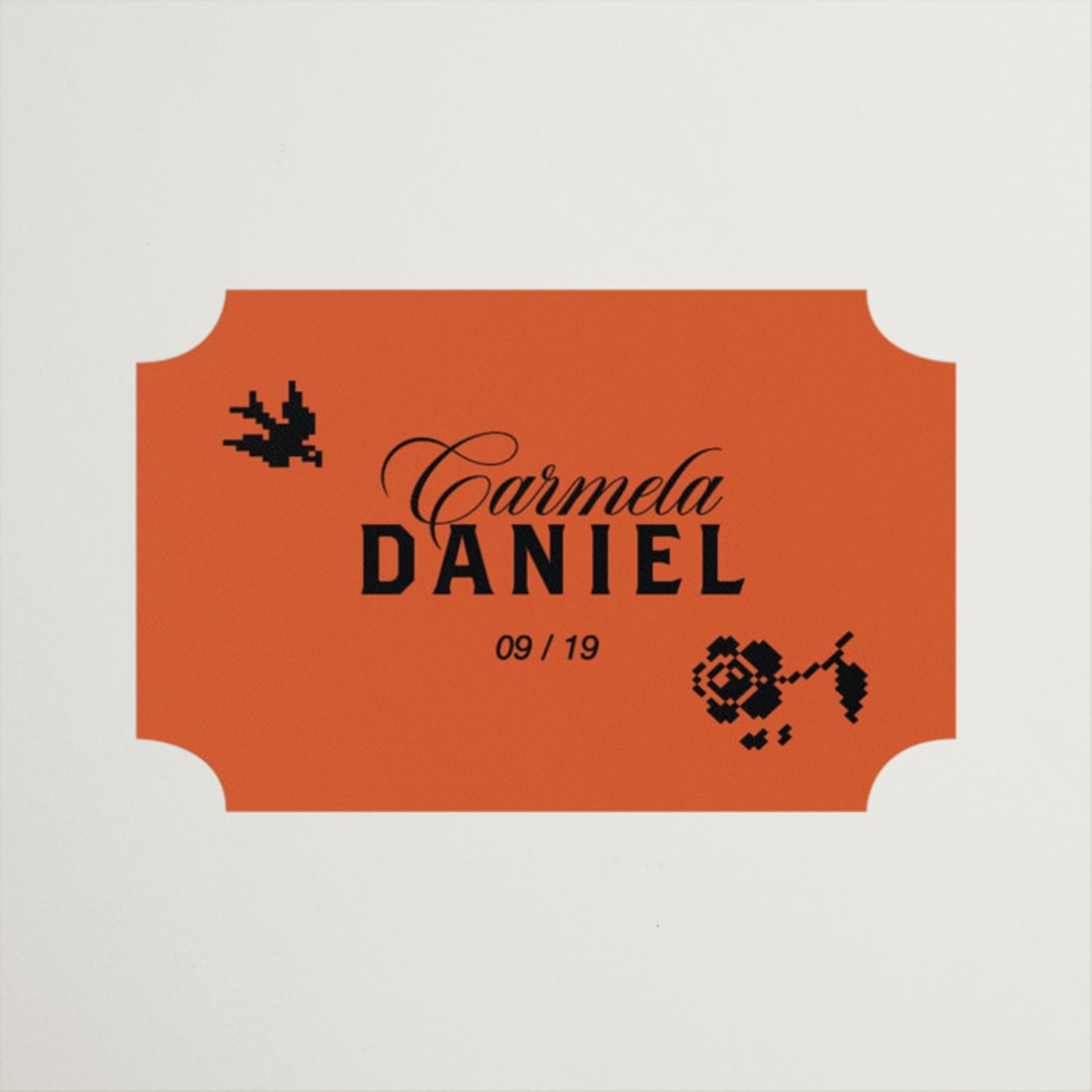 "Bold and Demure" - Wedding Favor Stickers in Amaro by Claire - Front