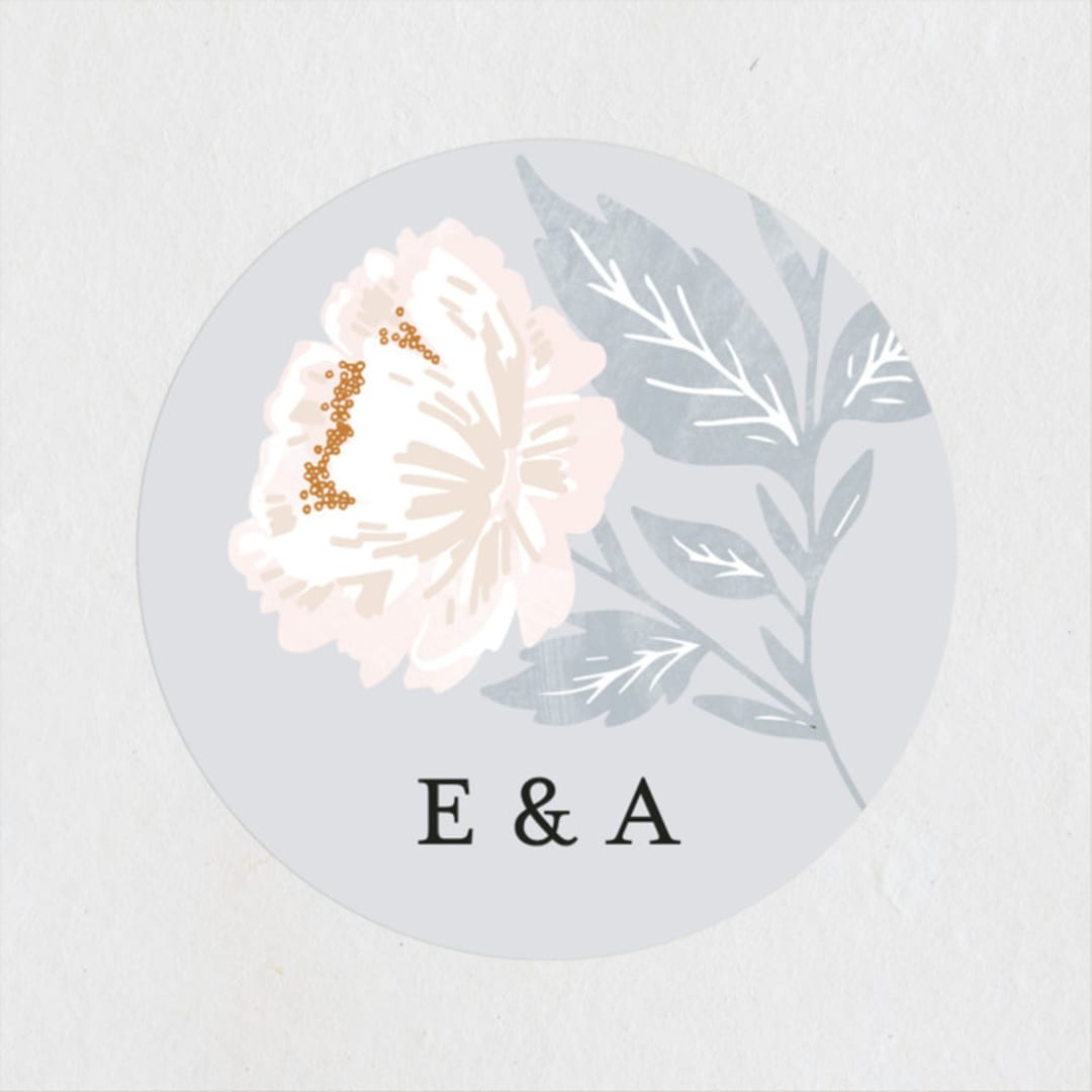 "Peony Floral Frame" - Wedding Favor Stickers in Cornflower by Alethea and Ruth - Front