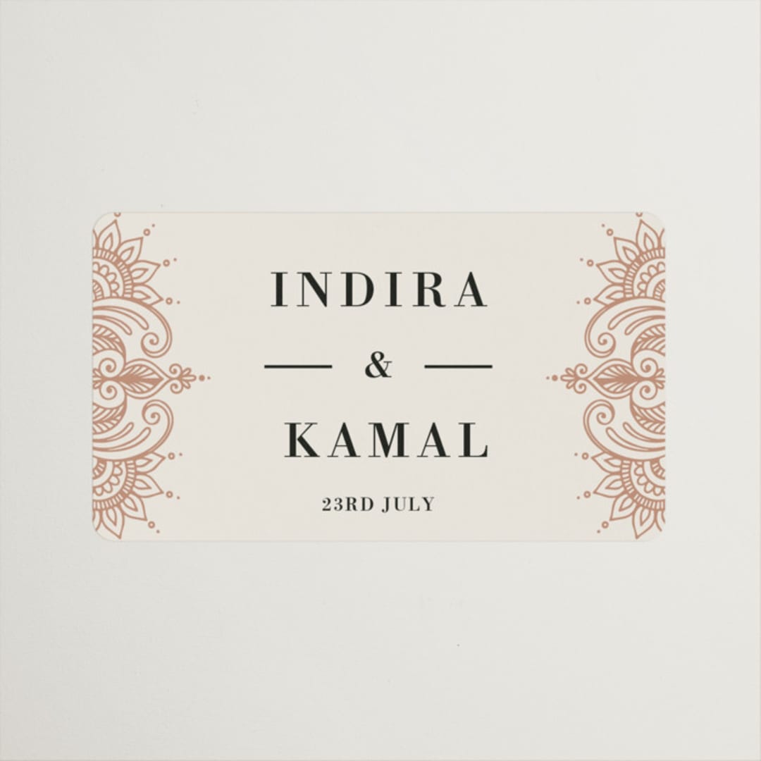 "Regal Mehndi" - Wedding Favor Stickers in Champagne Rose by Oma N. Ramkhelawan - Front