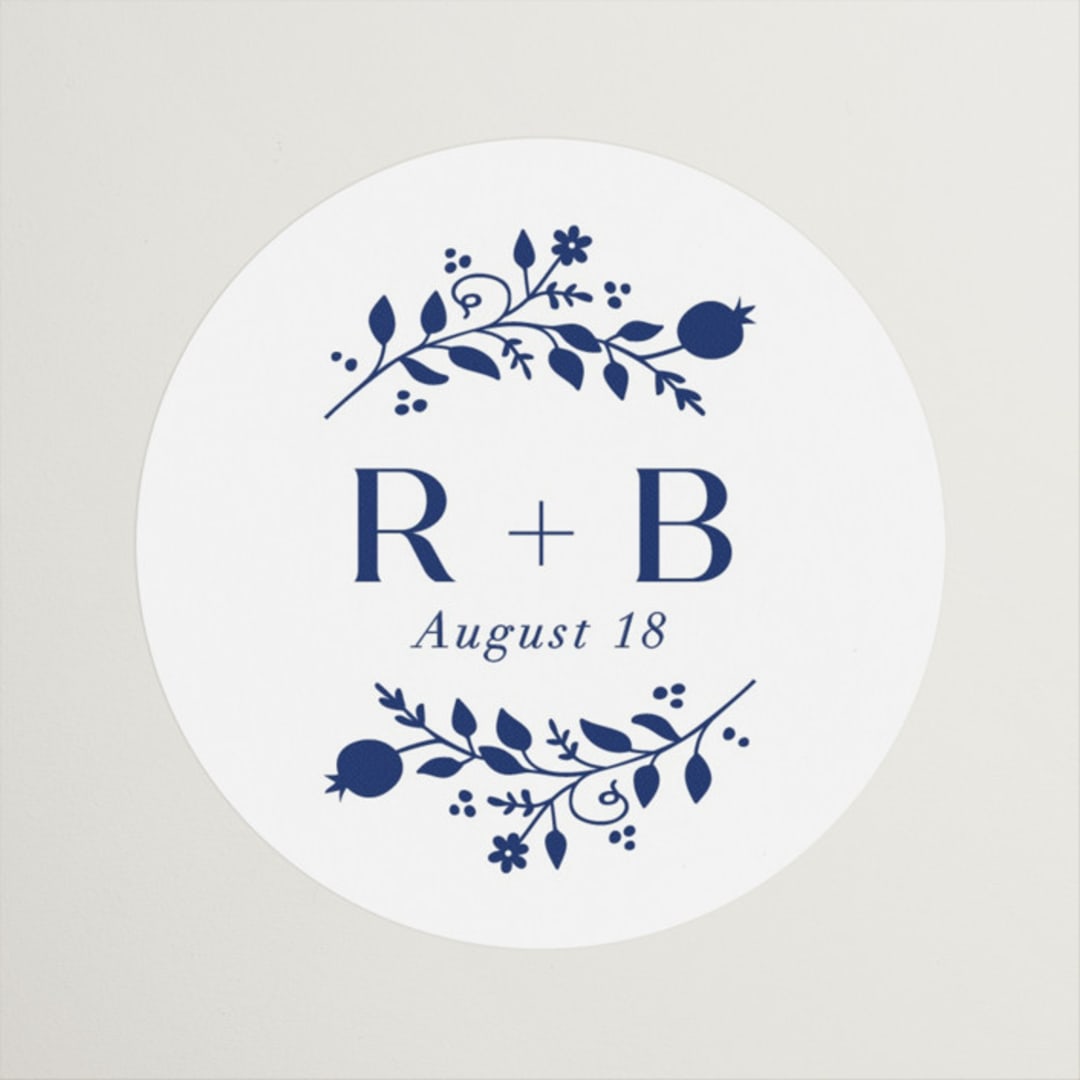 "Pomegranate Floral Frame" - Wedding Favor Stickers in Royal by Nam Bourassa - Front