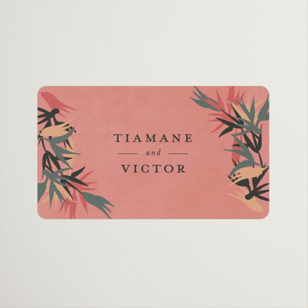 "Birds of Paradise" - Wedding Favor Stickers in Coral by Julie Hebert - Front