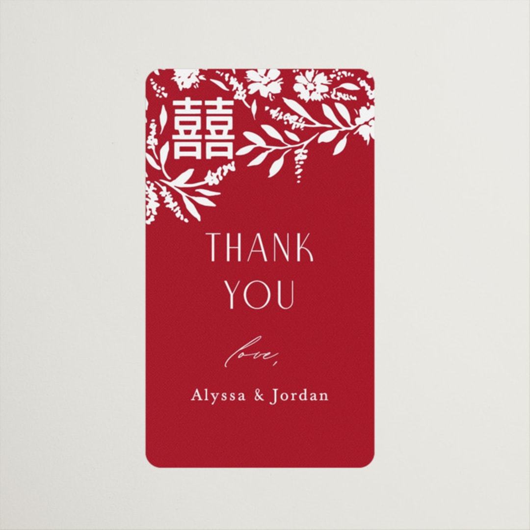 "Garden Vines" - Wedding Favor Stickers in Ruby by Yaling Hou Suzuki - Front