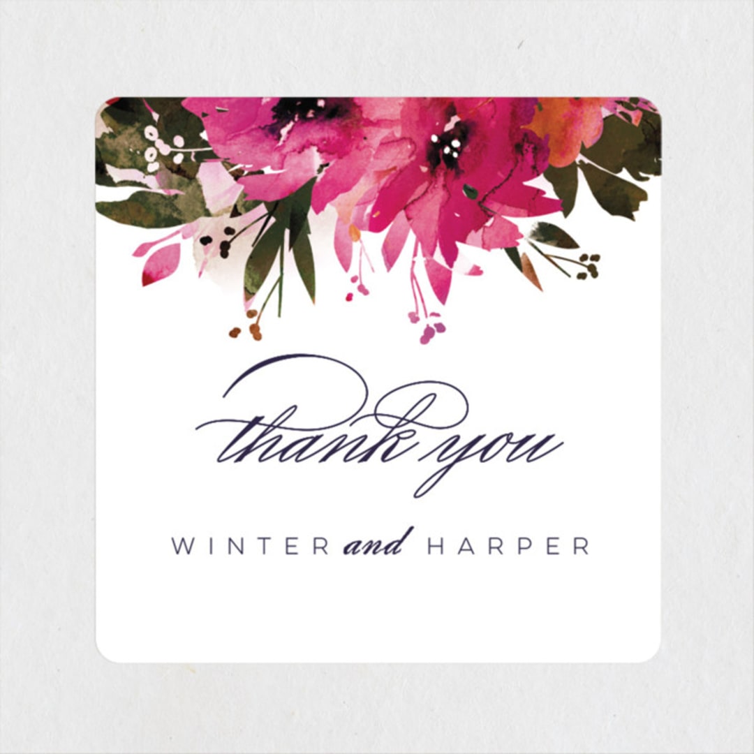 "Peeking Florals" - Wedding Favor Stickers in Fuchsia by Lori Wemple - Front