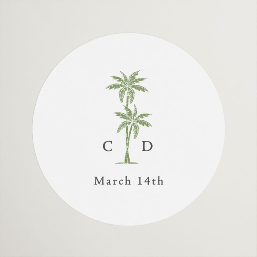 "Palm Monogram" - Wedding Favor Stickers in Leaf by Olivia Raufman - Front
