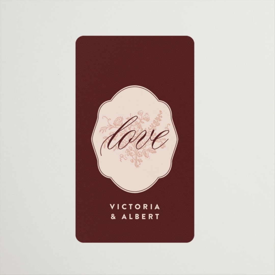 "Museum" - Wedding Favor Stickers in Burgundy by Nazia Hyder - Front
