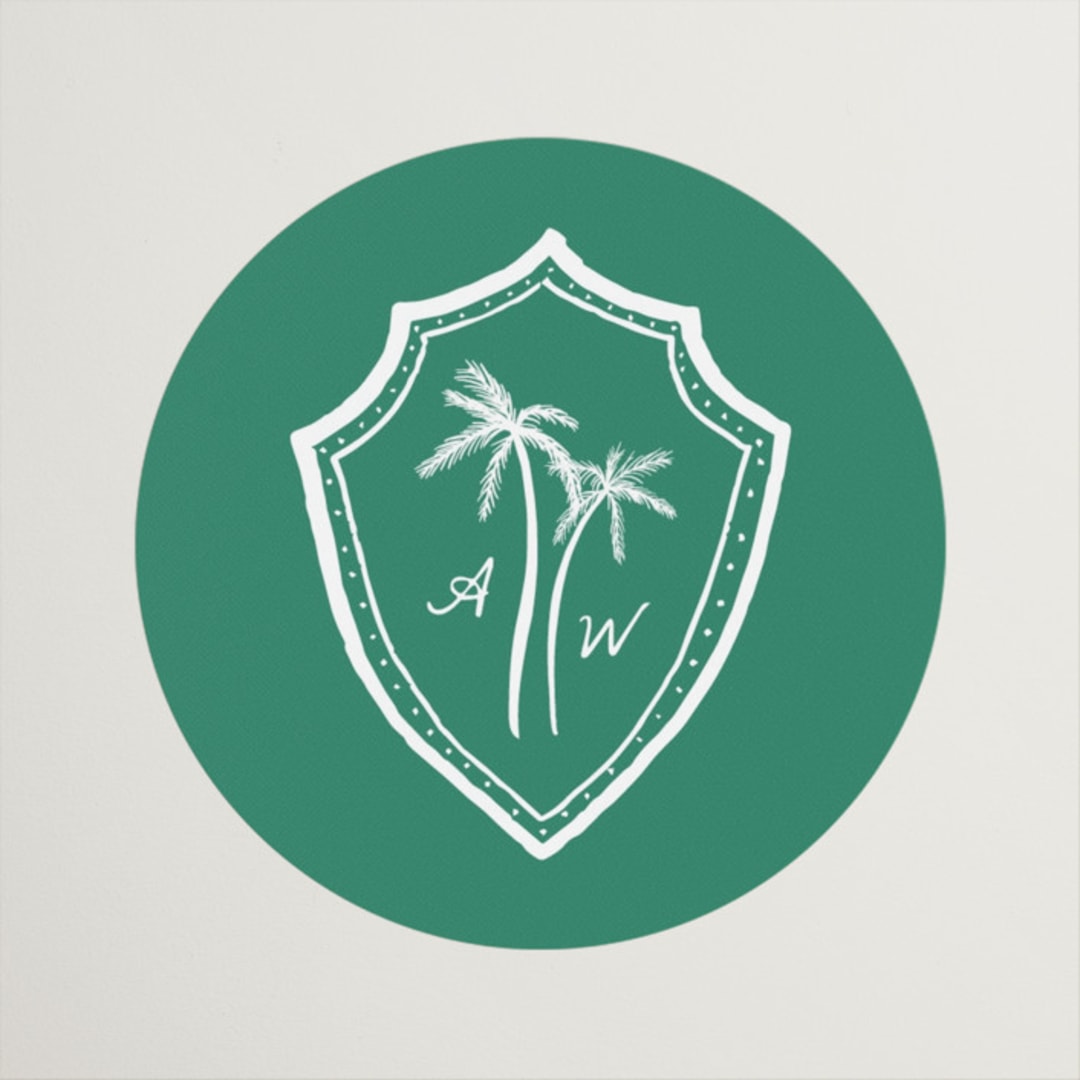 "Palm Tree Crest" - Wedding Favor Stickers in Palm by Erika Firm - Front