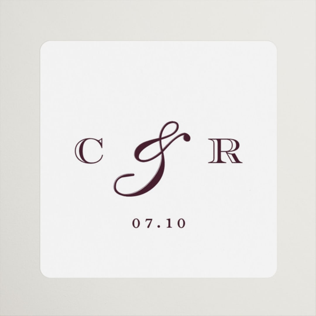 "Engraved names" - Wedding Favor Stickers in Burgundy by Stacey Meacham - Front