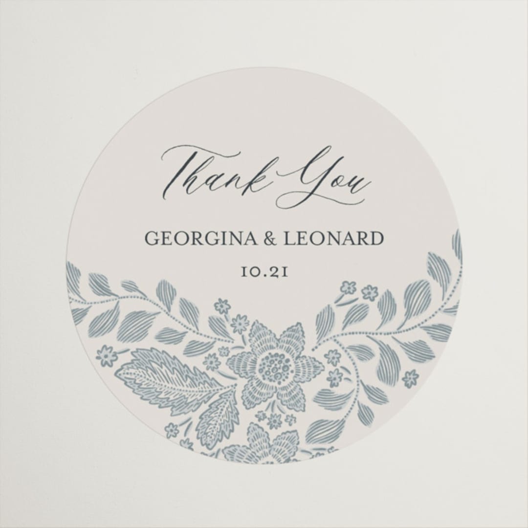 "Embroidered" - Wedding Favor Stickers in Dusty Blue by Jen Owens - Front