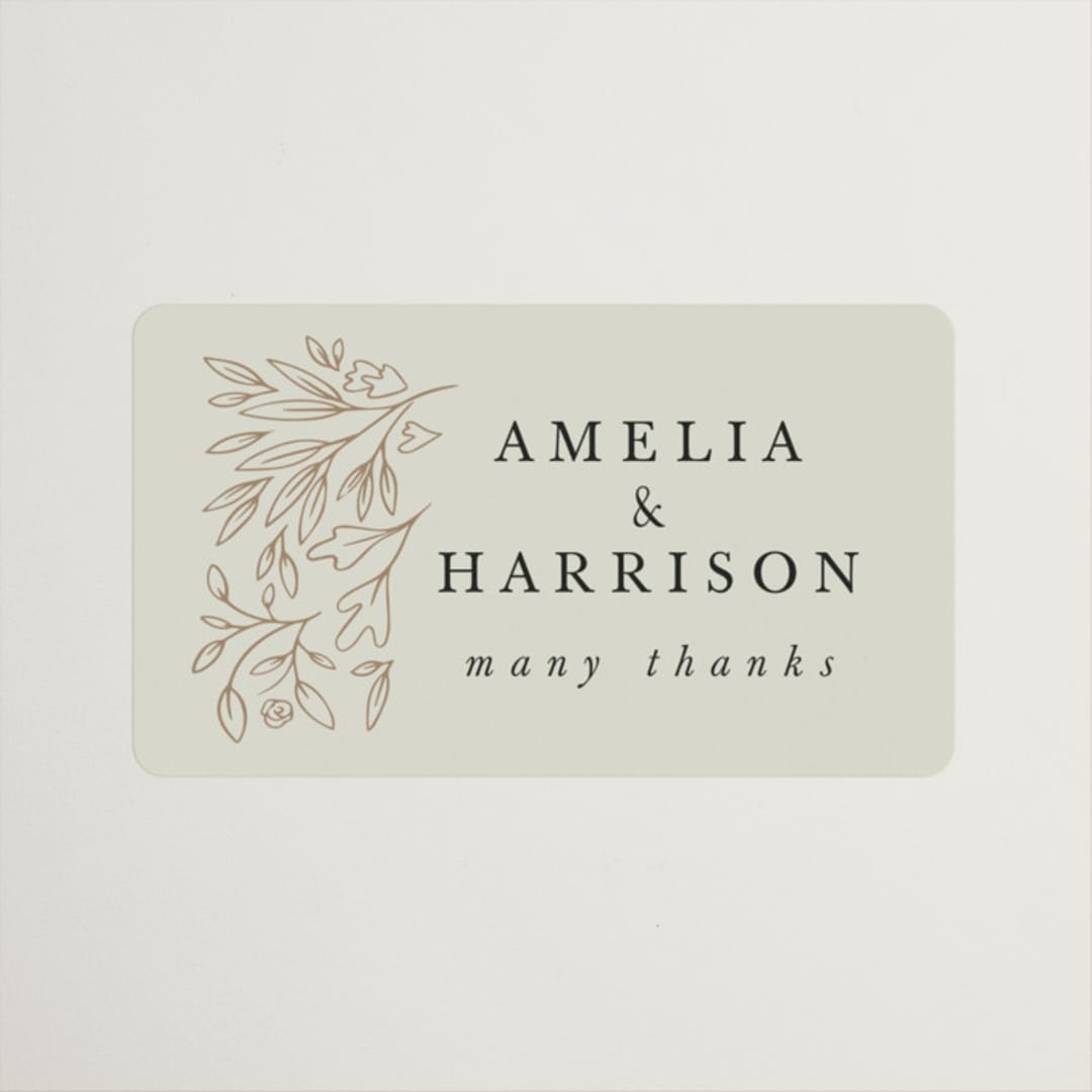 "Foil Botanical Frame" - Wedding Favor Stickers in Taupe by Hannah Williams - Front