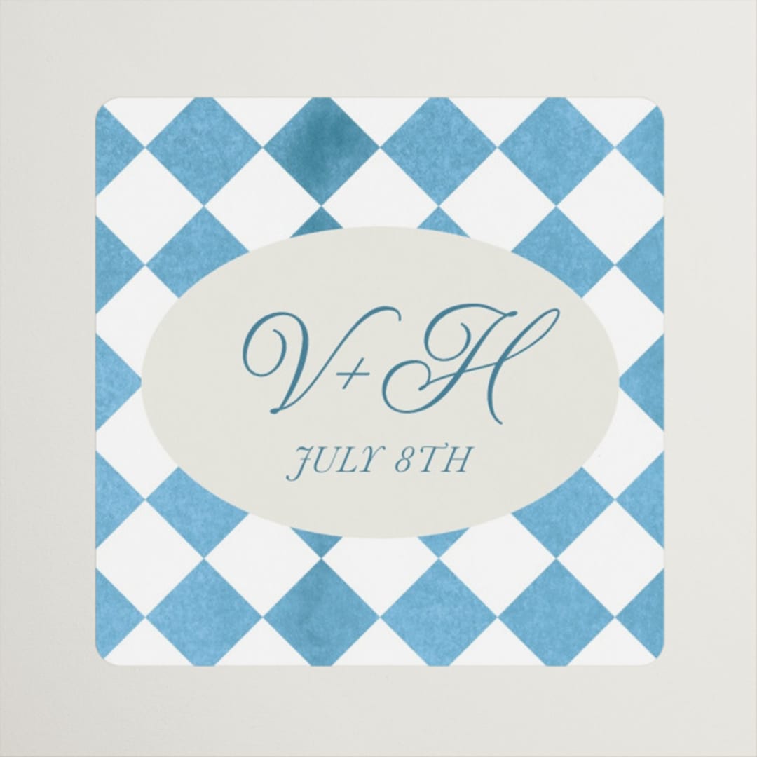 "Knightsbridge" - Wedding Favor Stickers in Sky by Jackie Crawford - Front