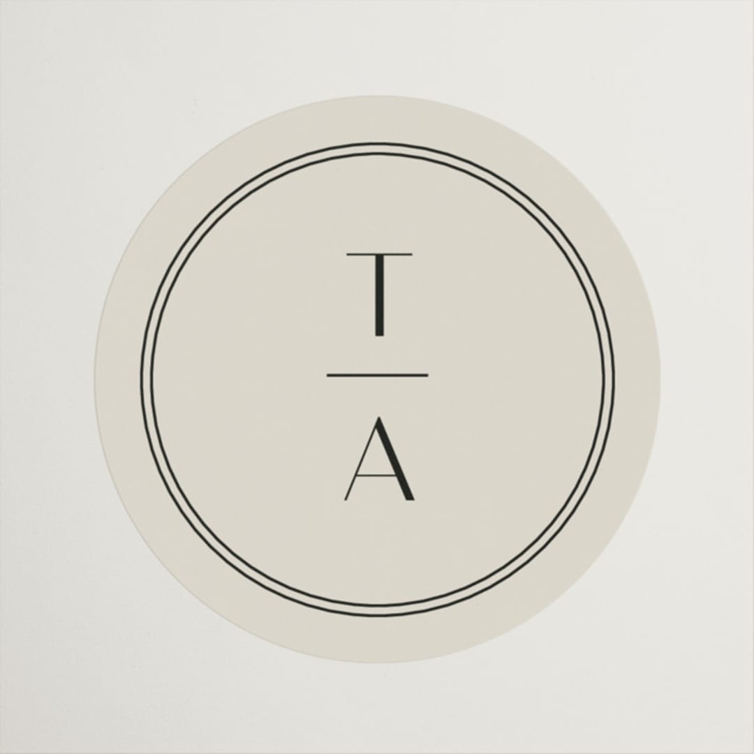 "Amara" - Wedding Favor Stickers in Sand by Robert and Stella - Front