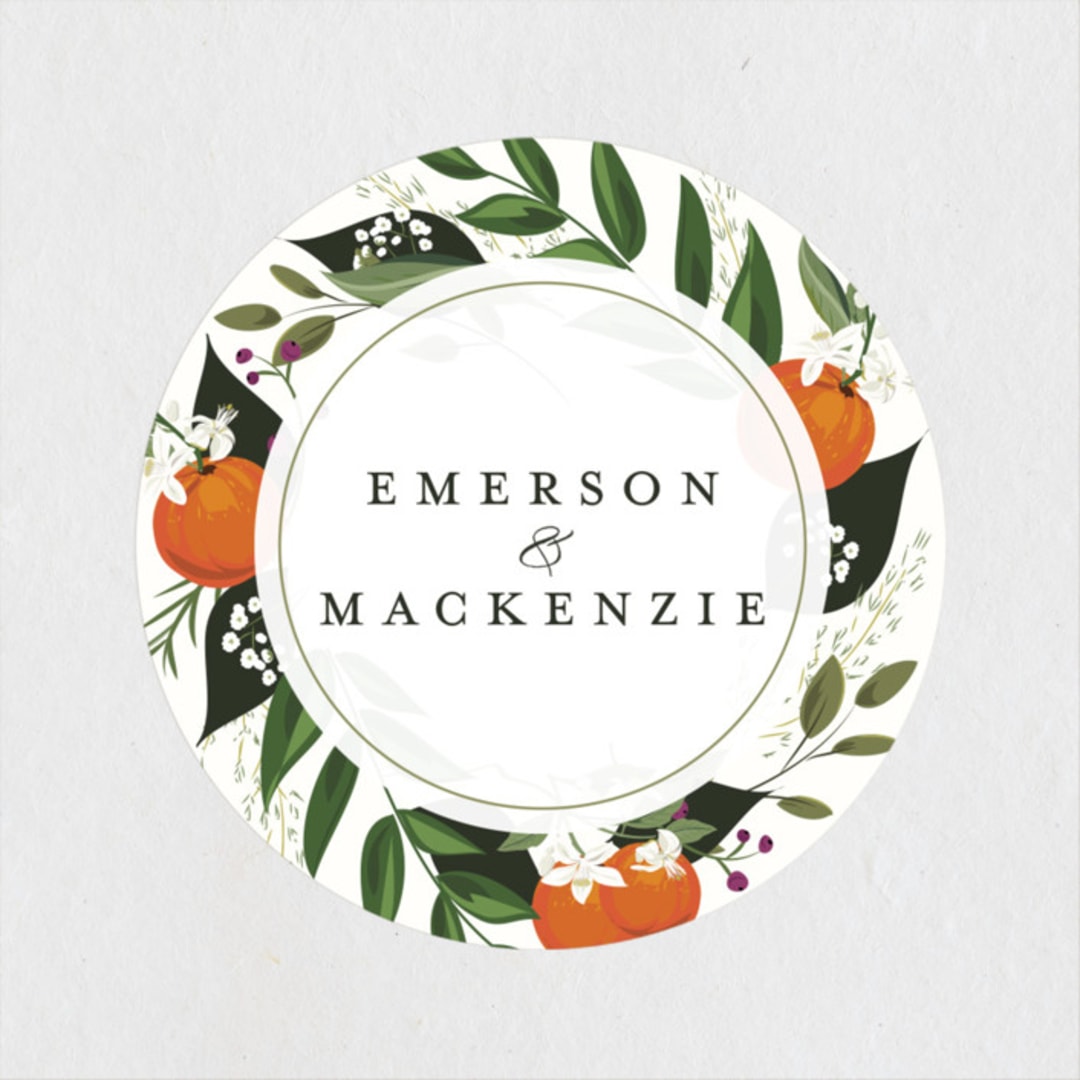 "Orange Blossoms" - Wedding Favor Stickers in Pearl by Susan Moyal - Front