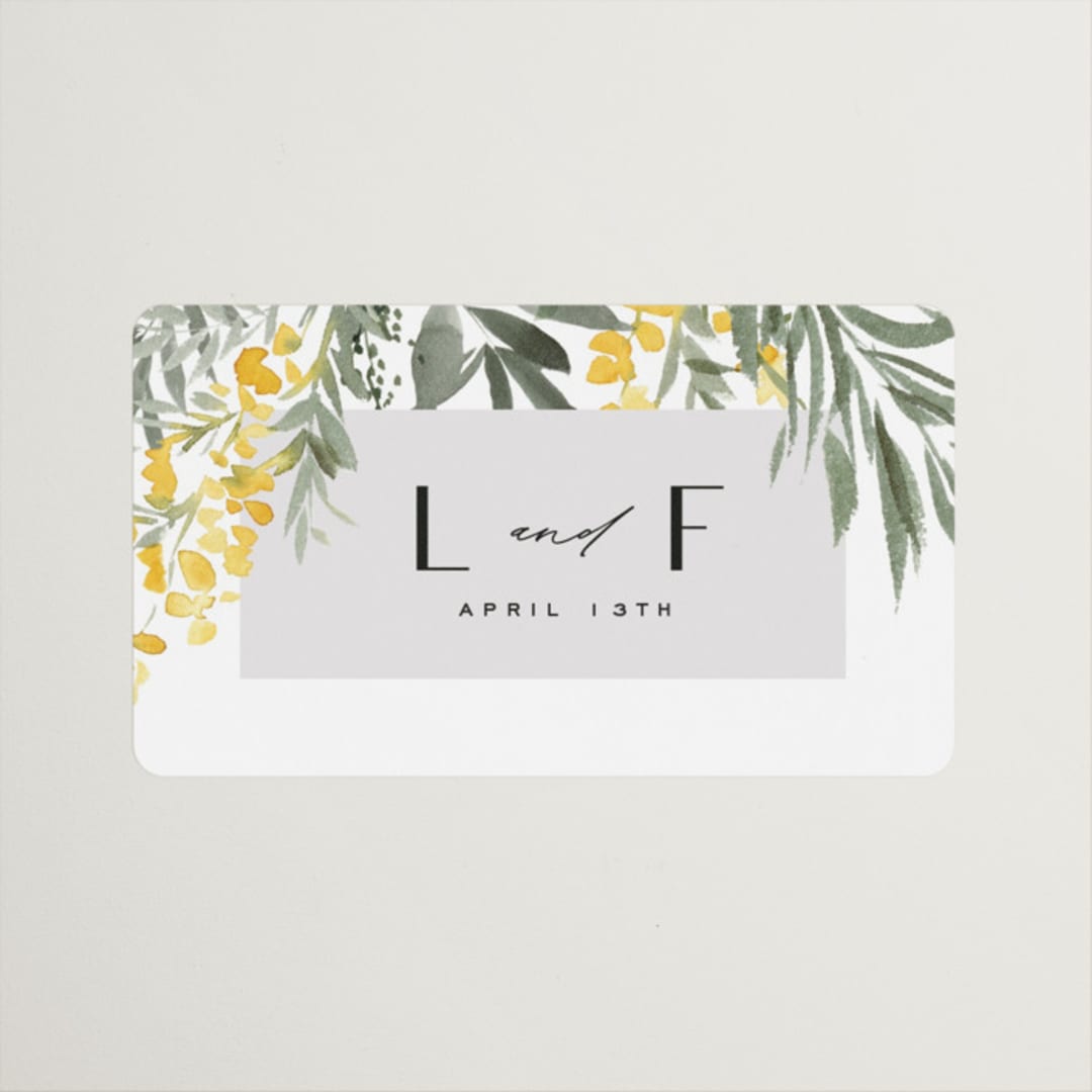 "mimosa" - Wedding Favor Stickers in Dandelion by Everett Paper Goods - Front