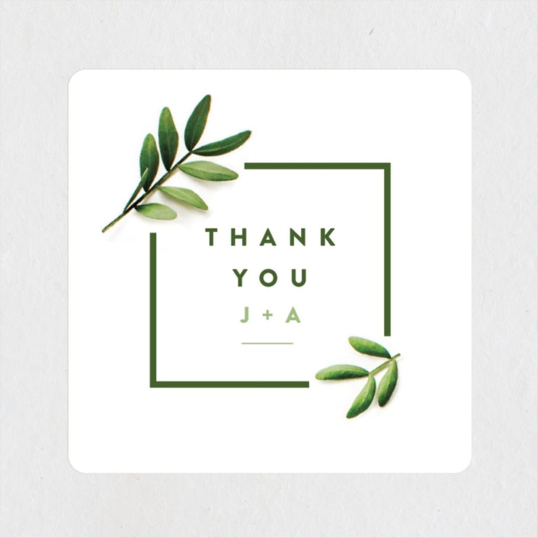 "Leaf Arc" - Wedding Favor Stickers in Sage by Ariel Rutland - Front