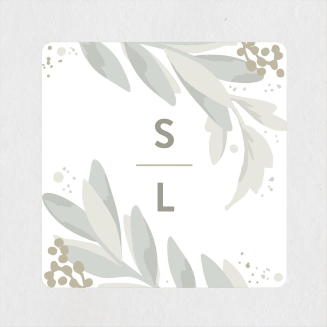 "Modern Wreath" - Wedding Favor Stickers in Sage by Hooray Creative - Front
