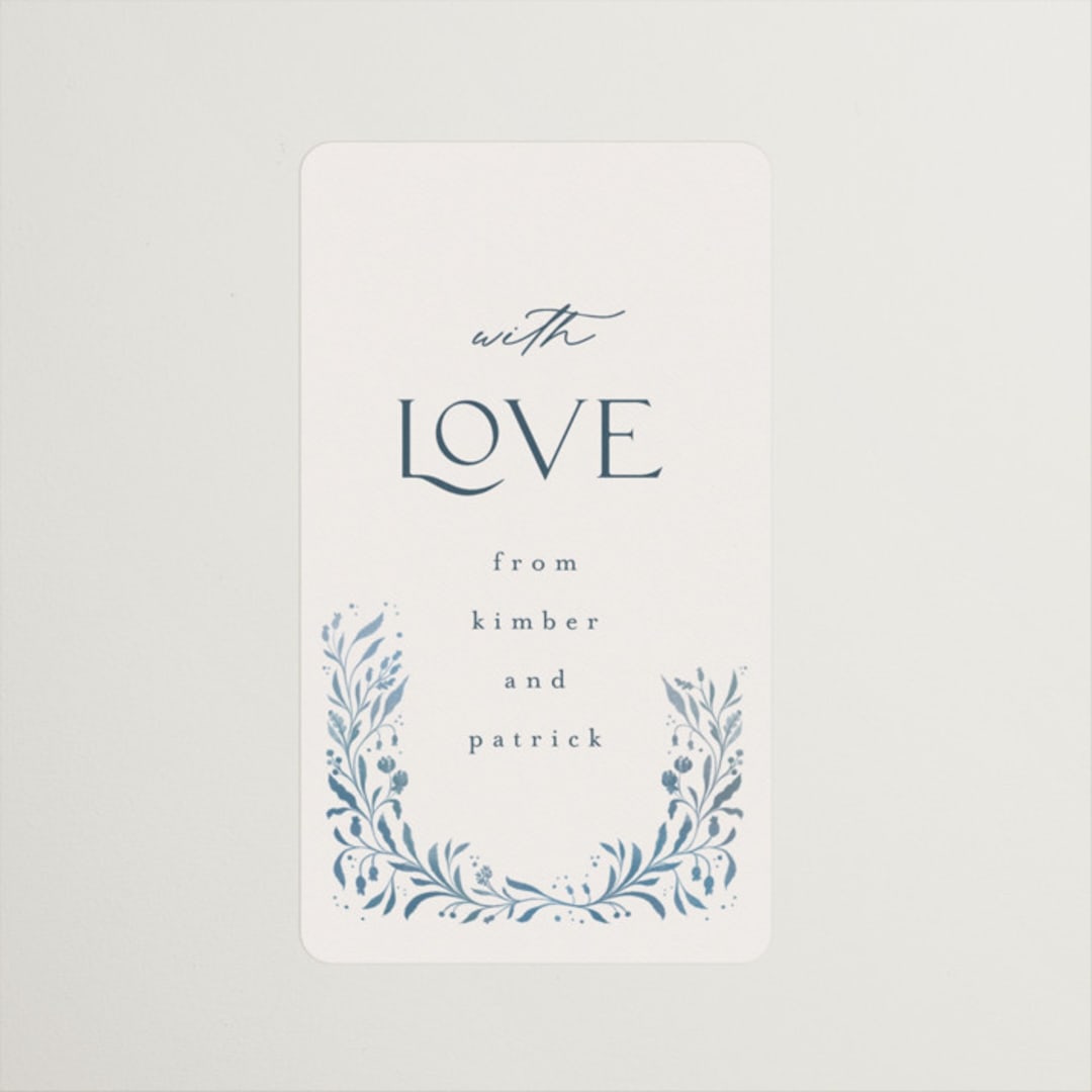"Porcelain" - Wedding Favor Stickers in Delft Blue by Ashley DeMeyere - Front