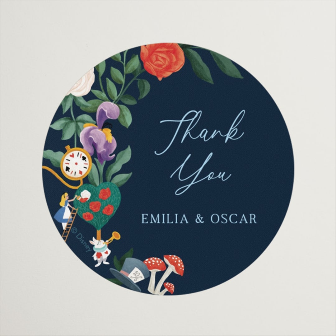 "Disney's Alice In Wonderland Garden Tea Party" - Wedding Favor Stickers in Evening by Elly - Front
