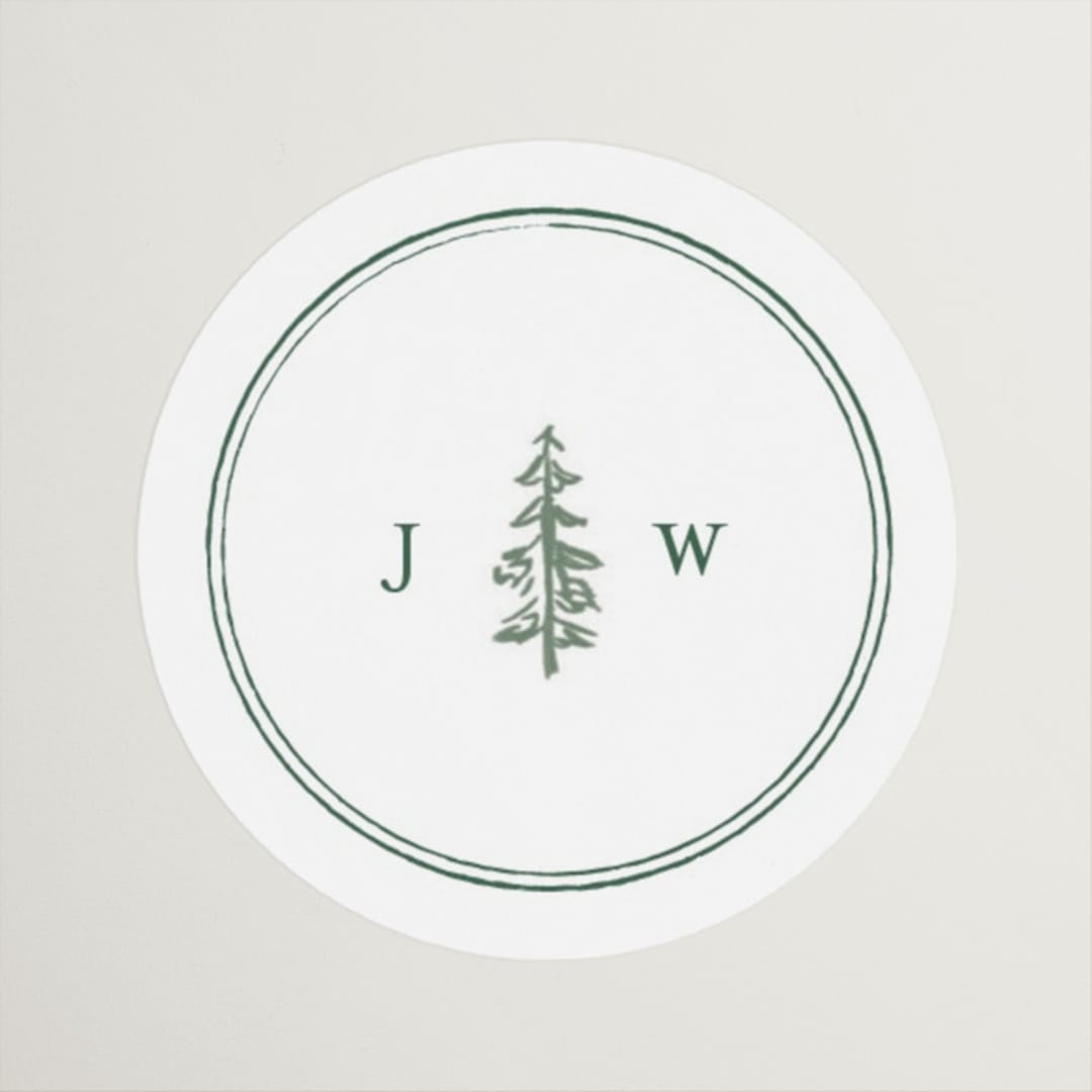 "Mountain Ridge" - Wedding Favor Stickers in Pine by Amy Kross - Front
