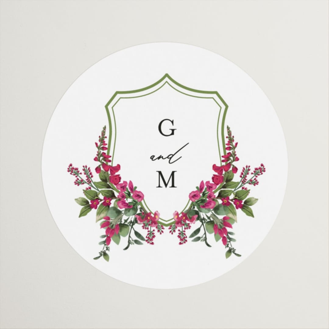 "Romantic Florals" - Wedding Favor Stickers in Peony by Susan Moyal - Front