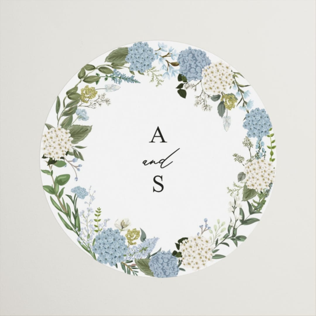 "Hydrangea Vine" - Wedding Favor Stickers in Coastal by Susan Moyal - Front
