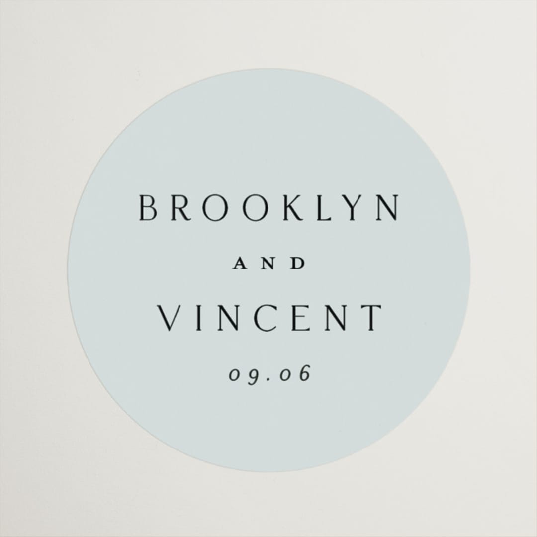 "Merryvale" - Wedding Favor Stickers in Sky by Kelly Schmidt - Front