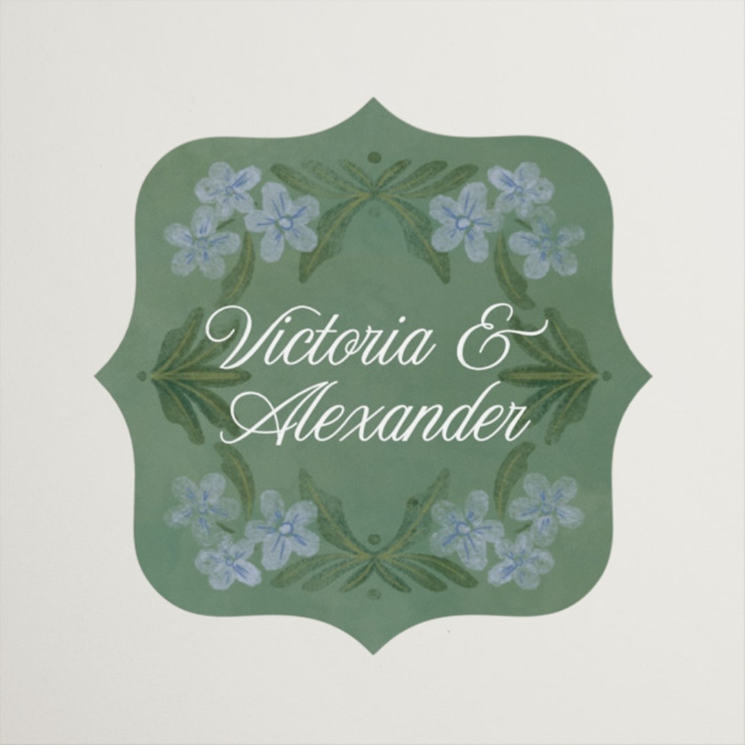 "Vintage Sketched" - Wedding Favor Stickers in Wisteria by Jenna Holcomb - Front