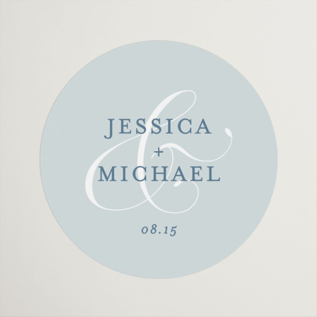 "Empire" - Wedding Favor Stickers in Dusty Blue by Jennifer Postorino - Front
