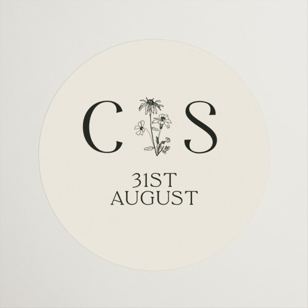 "Floral Emblem" - Wedding Favor Stickers in Cream by Baumbirdy - Front