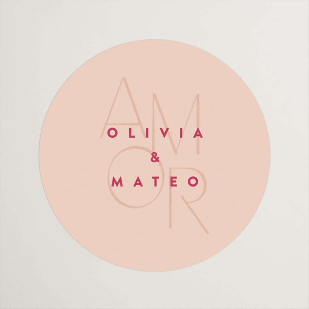 "Amor" - Wedding Favor Stickers in Caliente by Owl and Toad - Front