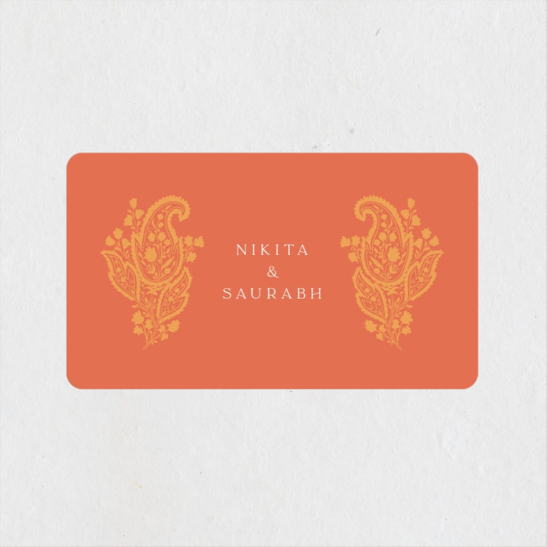 "Heritage Paisley" - Wedding Favor Stickers in Tangerine by Kanika Mathur - Front