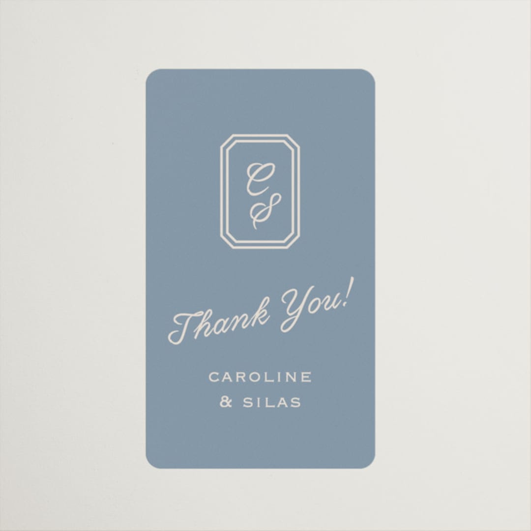 "Bevel Monogram" - Wedding Favor Stickers in French Blue by Carolyn MacLaren - Front