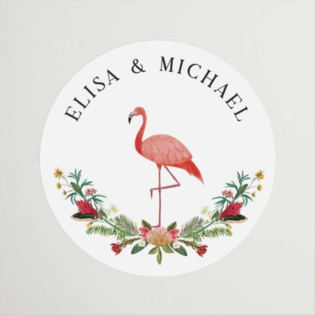 "Tropica" - Wedding Favor Stickers in Papaya by Susan Moyal - Front
