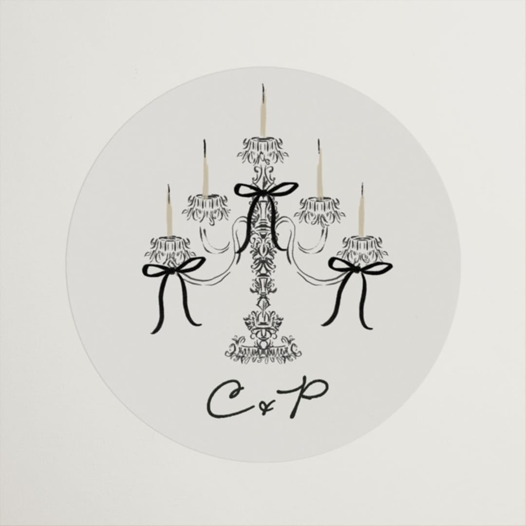"Hand Illustrated Whimsical Chandelier" - Wedding Favor Stickers in Noir by Jackie Crawford - Front