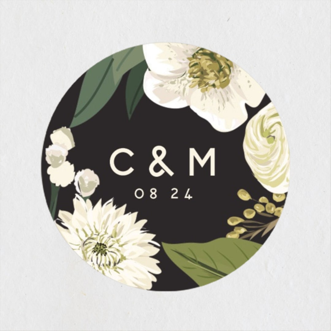 "Garden Blooms" - Wedding Favor Stickers in Ivory by Susan Moyal - Front