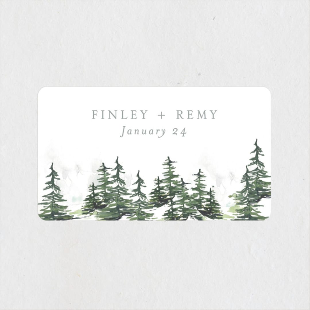 "On the Slopes" - Wedding Favor Stickers in Fog by Mere Paper - Front
